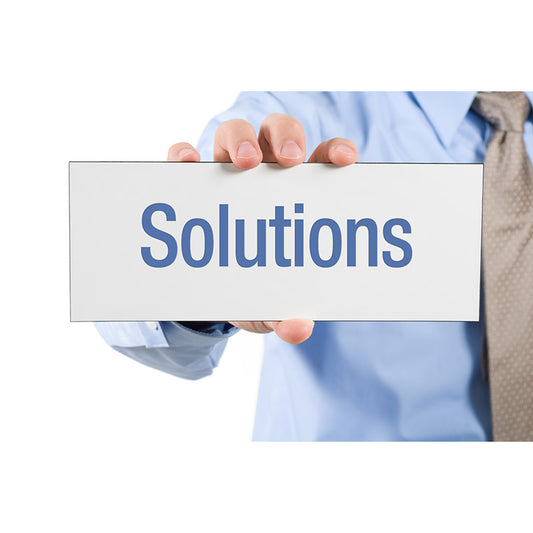 Businessman holding solutions sign stock photo